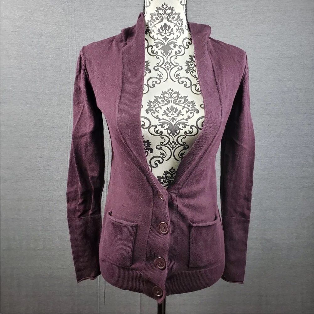 American Eagle Hooded Purple Cardigan